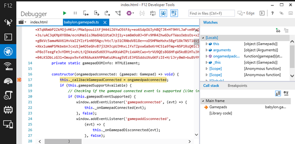 Line 17 highlighted in the debugger