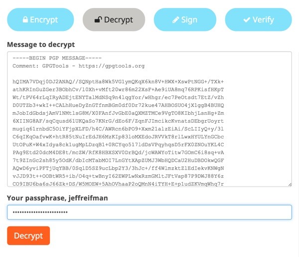 Keybase Decrypt a message