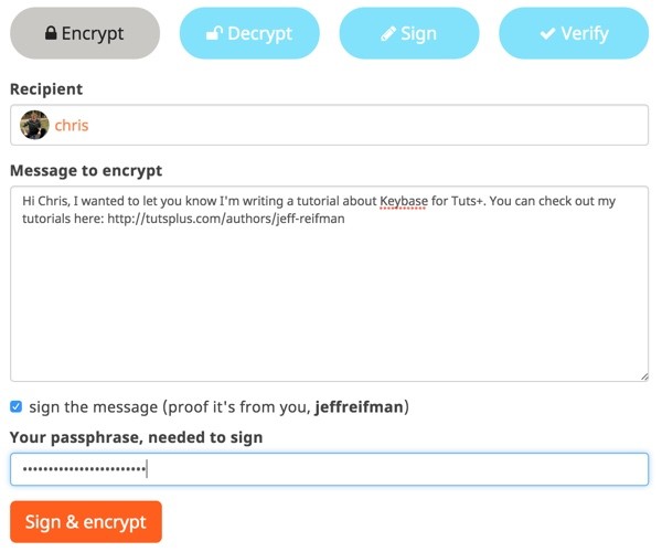 Keybase Encrypt a message