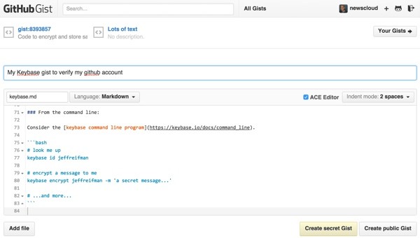 Keybase Posting a Gist