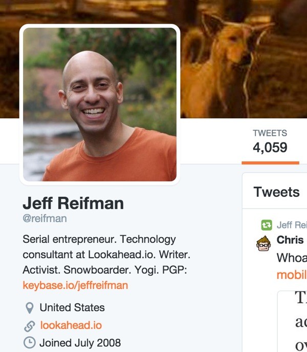 Linking to my Keybase profile from my Jeff Reifman Twitter account