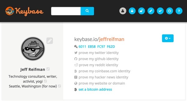 Keybase My Keybase Profile with my public key fingerprint
