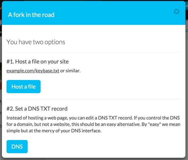 Keybase Website proof options