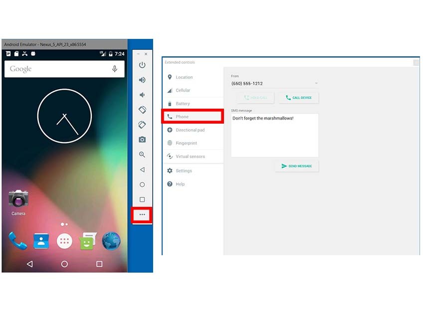 Using emulator to make call and send SMS