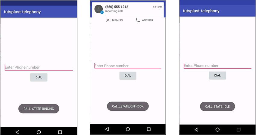 Emulator incoming call states 