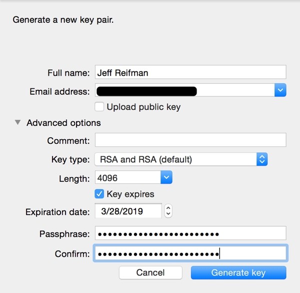 GPG Suite Generate a new key pair