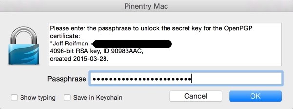 GPG Tools Passphrase Request