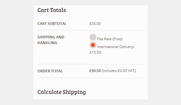 Cart showing charges for shipping and handling as above