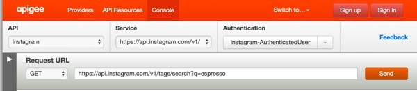 Instagram API Console powered by Apigee