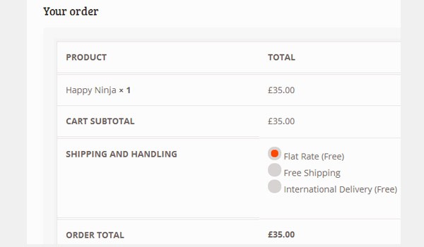 Shipping method displayed with radio buttons