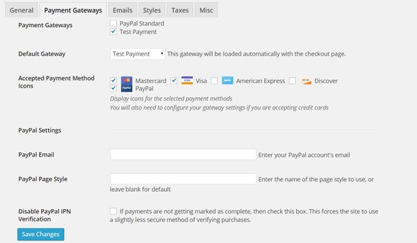 Easy Digital Downloads Payment Gateways Settings