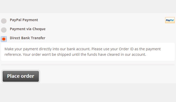 Bank Transfer option in front end