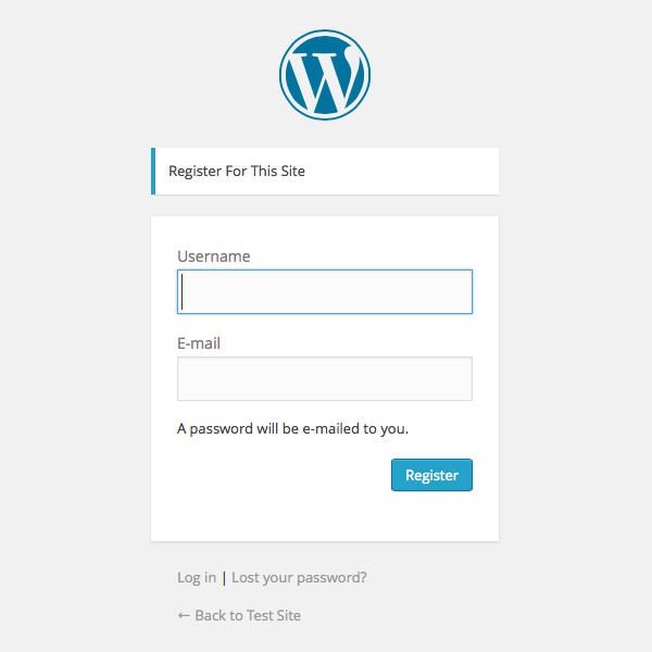 WordPress new user registration screen