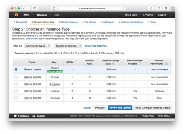 Pick the t2micro instance type