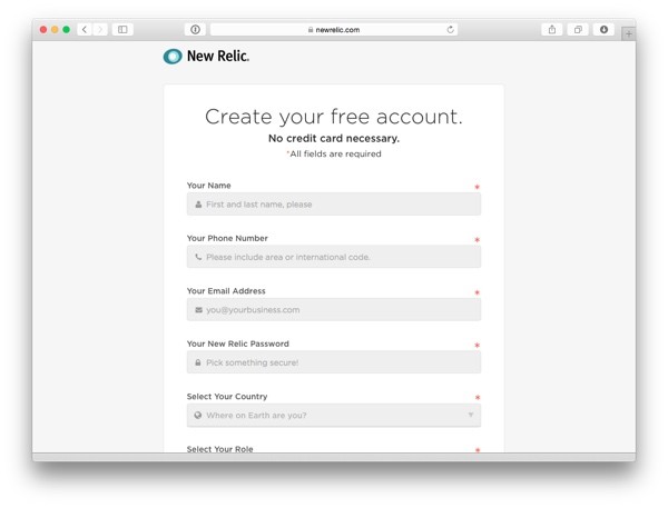 SIgn up for New Relic