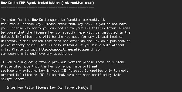 Enter New Relic license key