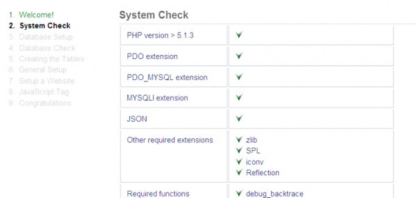 Piwik Installation Wizard System Check