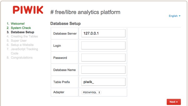 Piwik Installation Wizard MySQL Database Setup