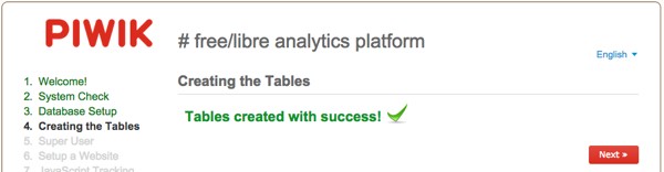 Piwik Installation Wizard Database Created