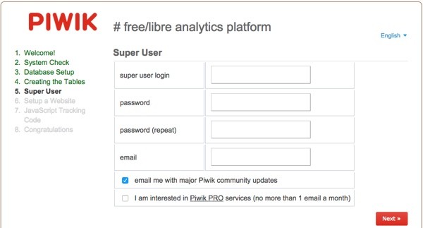 Piwik Installation Wizard Superuser