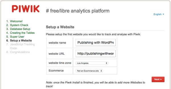 Piwik Installation Wizard Add Your Site