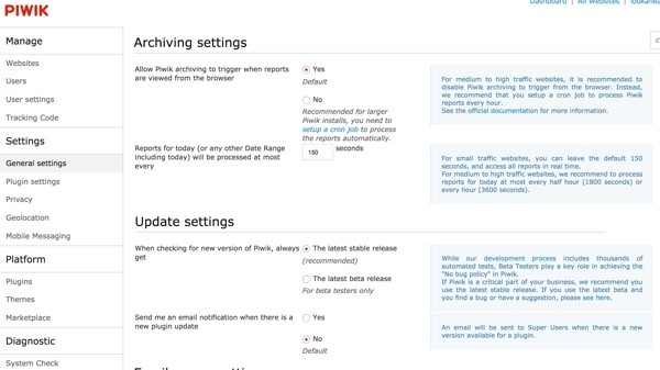 Piwik Settings