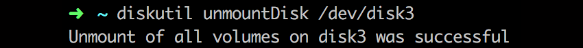 Terminal output from diskutil unmountDisk command