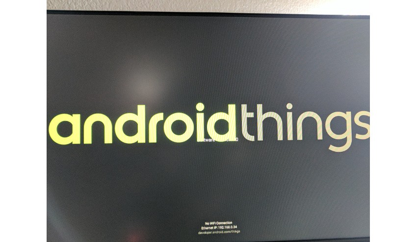 Android Things display screen with IP address shown