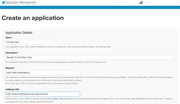 Twitter Apps Create an application