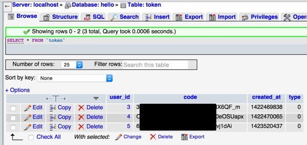 The Token Table with codes from Twitter