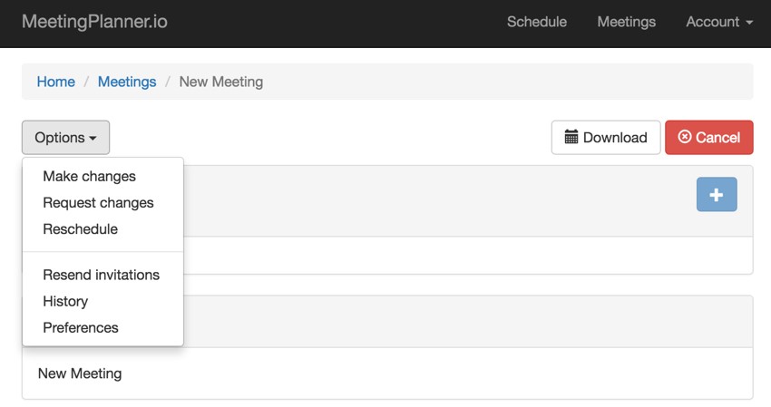 Build Your Startup Request Scheduling Changes - Options  Menu Request Changes