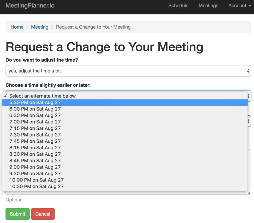 Build Your Startup Request Scheduling Changes - Request a Change Form