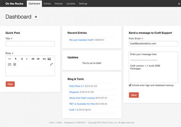 Craft CMS Dashboard