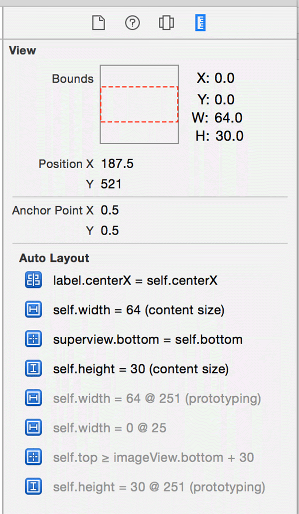 The Auto Layout constraints of the stack views button