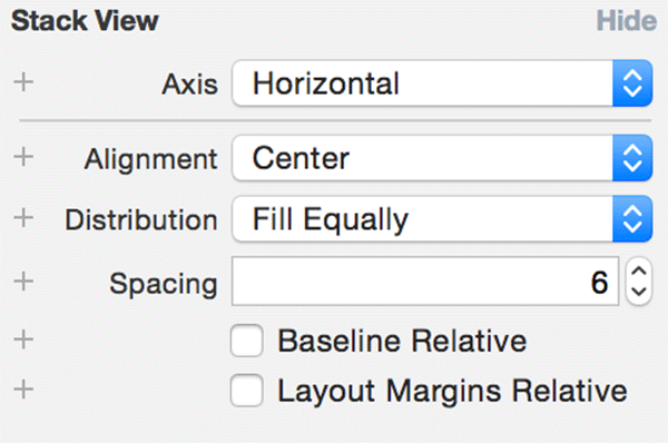 The options of a stack view