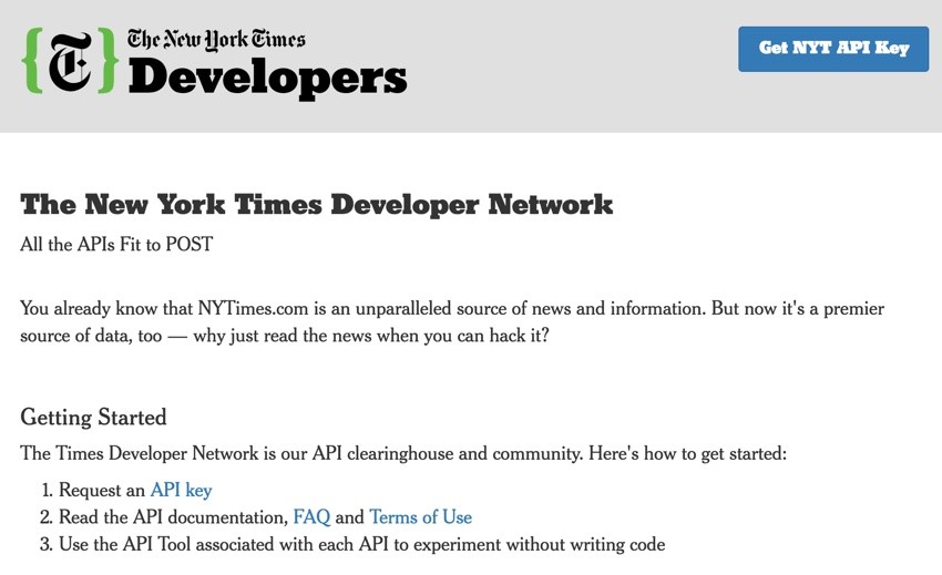New York Times API - API Gallery Home Page