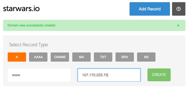 Digital Ocean DNS Web Console Add Domain Record