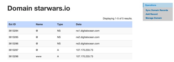 Our Yii Console Domain View After Domain Records Synchronization