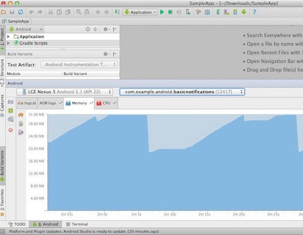 Memory Monitor is built into Android Studio you can access it by clicking the Memory tab