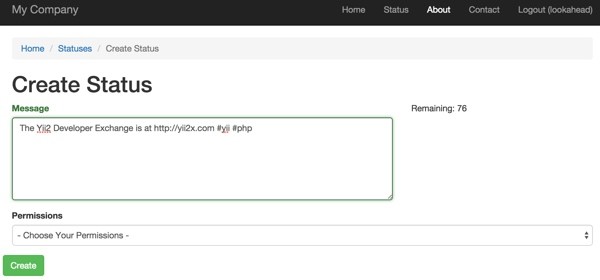 Yii2 Character Counter in Action with StatusAsset AssetBundle