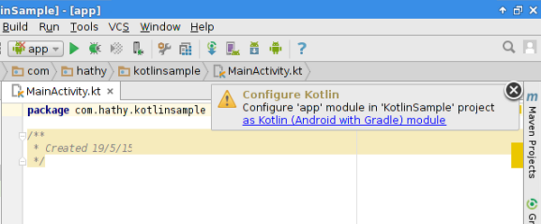 Configure Kotlin alert