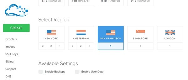 Digital Ocean Select a Region