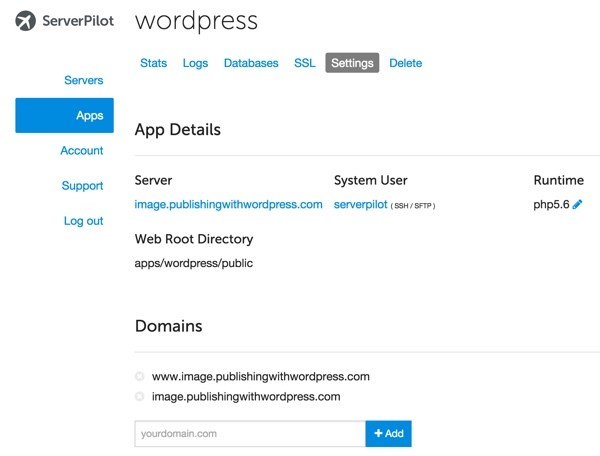 Server Pilot Your WordPress App Settings