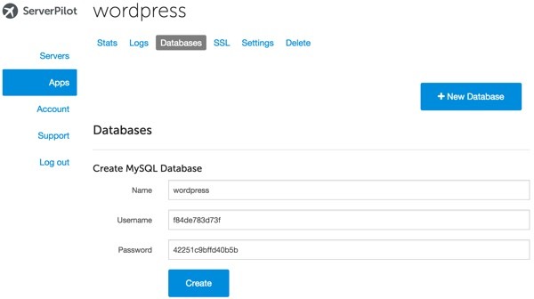 Server Pilot Create MySQL Database