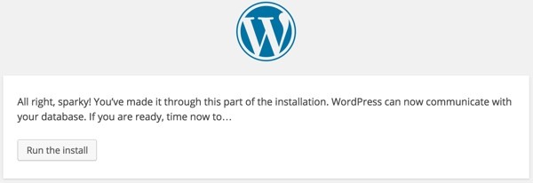WordPress Run the Install