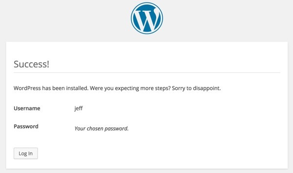 WordPress Installation Success