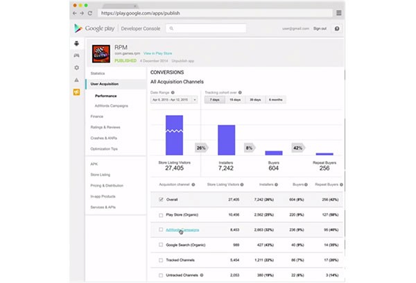 Updated Developer Console Showing Views vs Installs