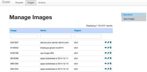 Digital Ocean API Console Manage Your Images