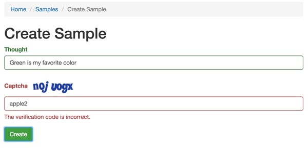 Yii2 Validators Sample CAPTCHA validation error