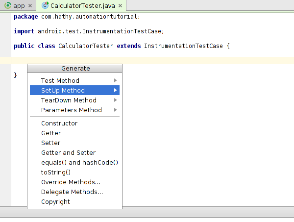 Generate SetUp Method